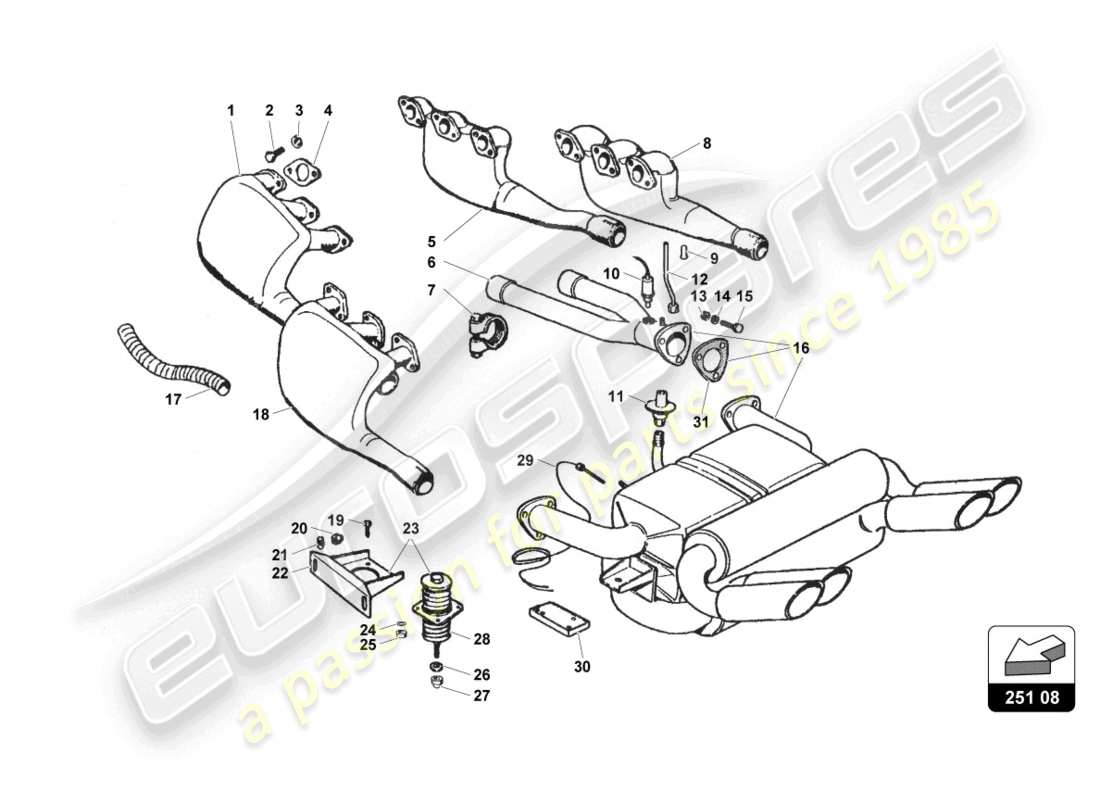 lamborghini countach 25th anniversary (1989) auspuffanlage teilediagramm