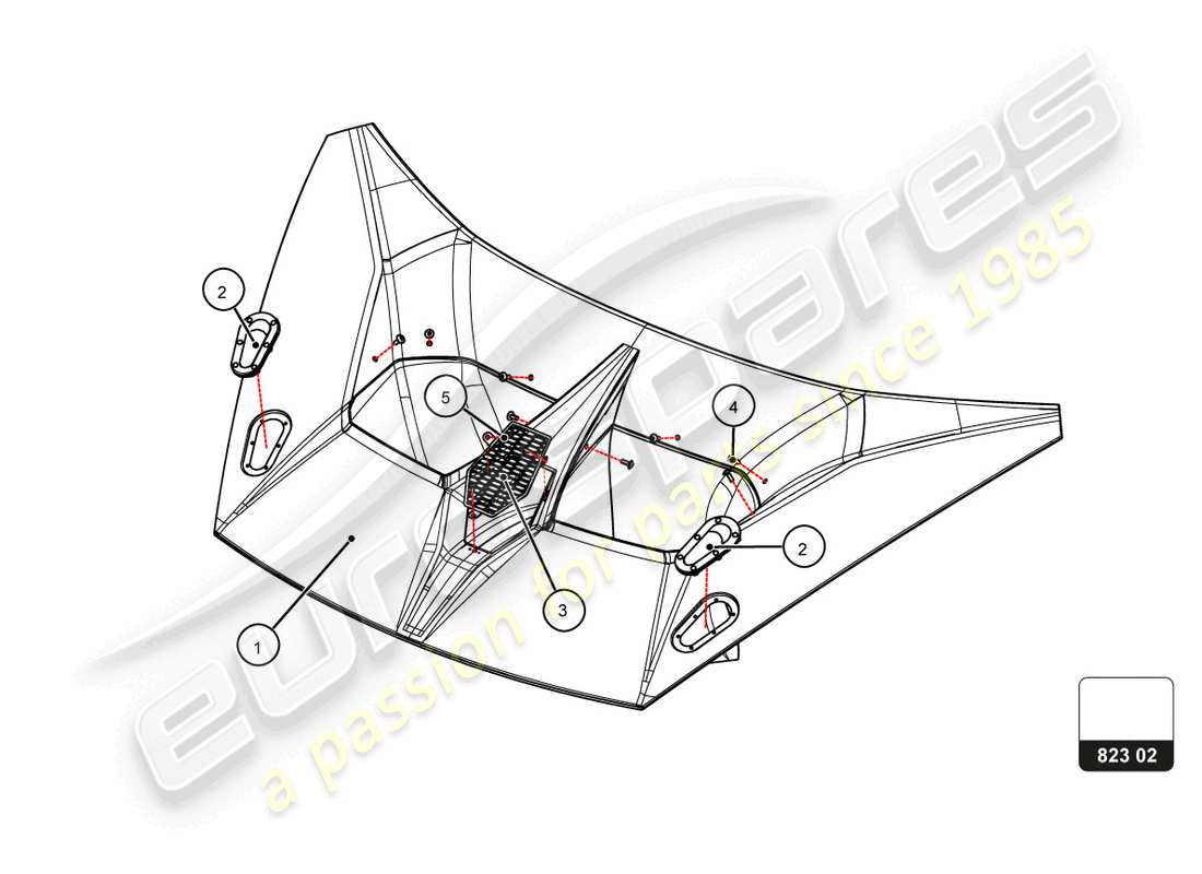 lamborghini super trofeo evo 2 (2022) teilediagramm der vorderen motorhaube