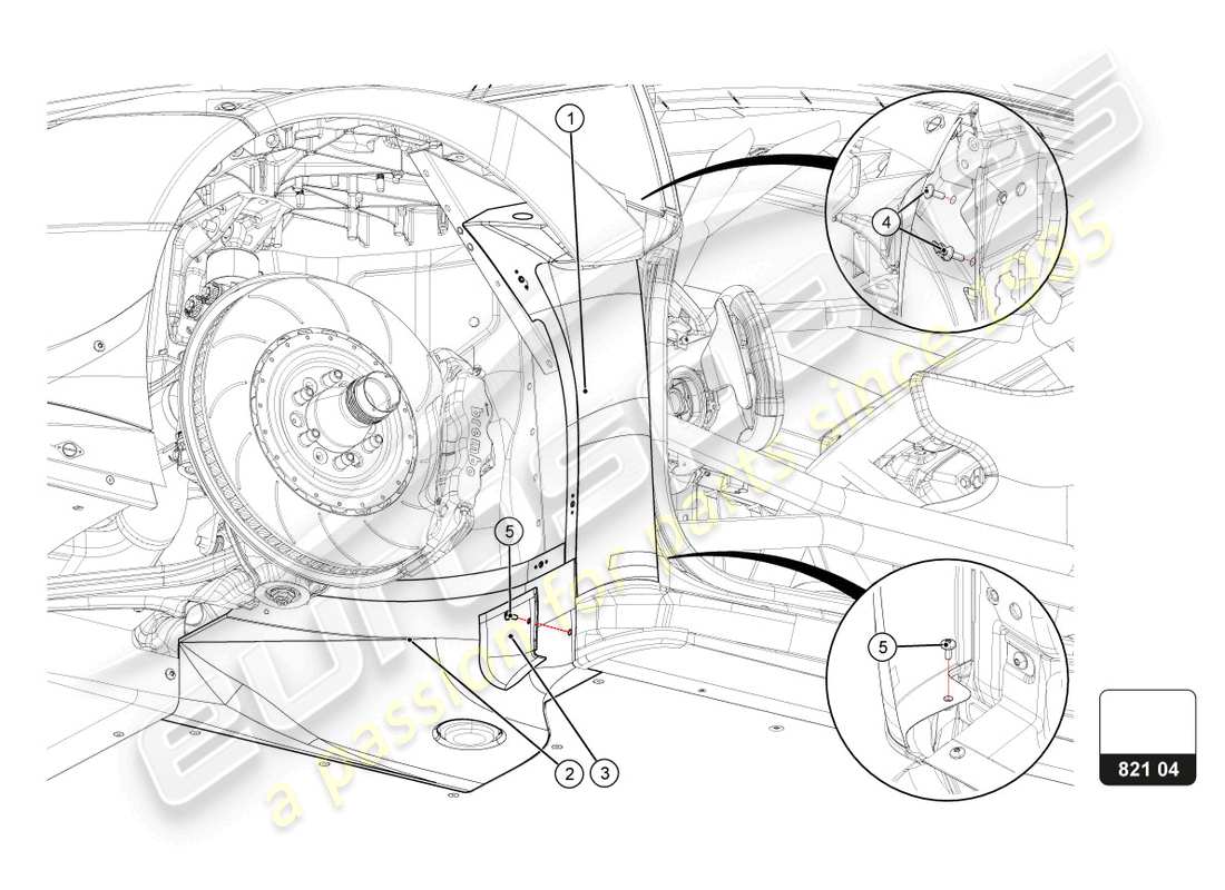 lamborghini super trofeo evo 2 (2022) teilediagramm des vorderen kotflügels