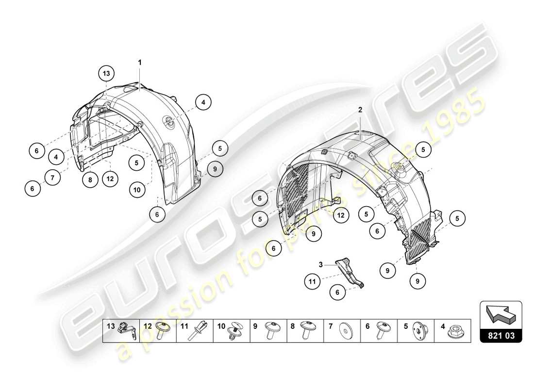 lamborghini 2021 (evo spyder) radkastenverkleidung ersatzteildiagramm
