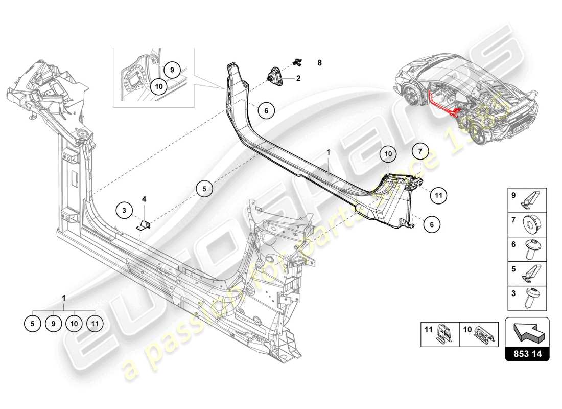 lamborghini sto (2024) seitenträger teilediagramm