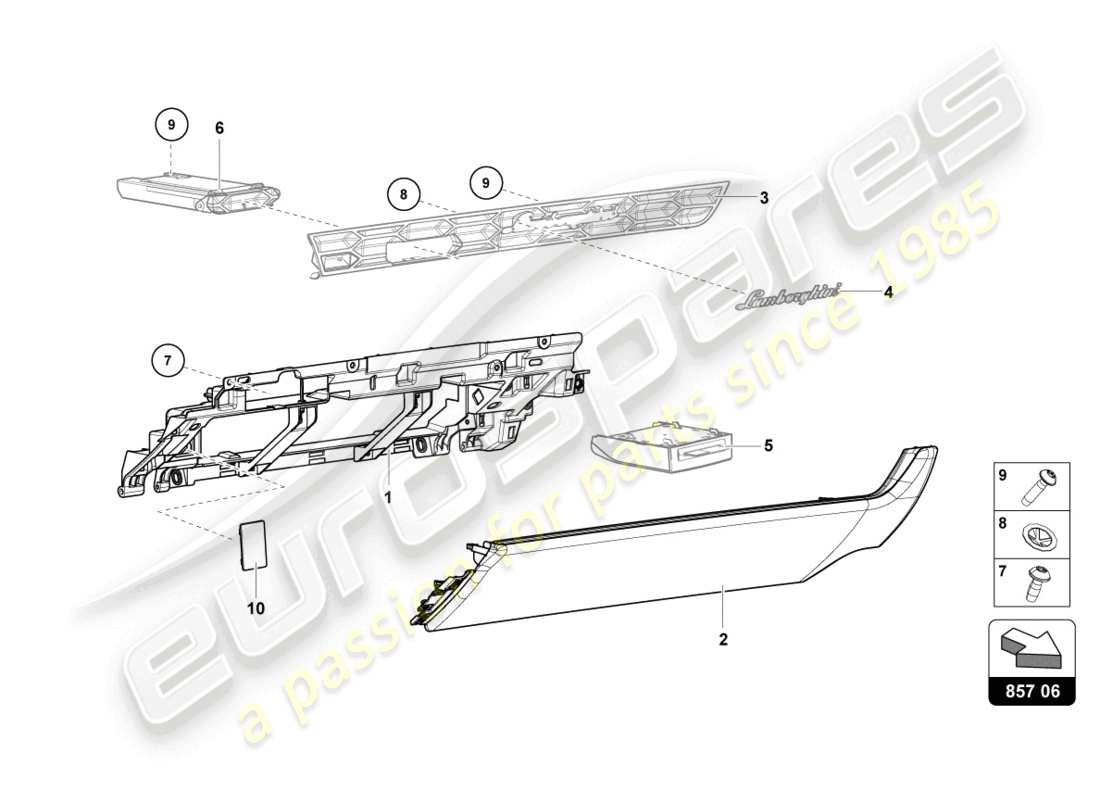 lamborghini 2023 (tecnica) handschuhfach-ersatzteildiagramm