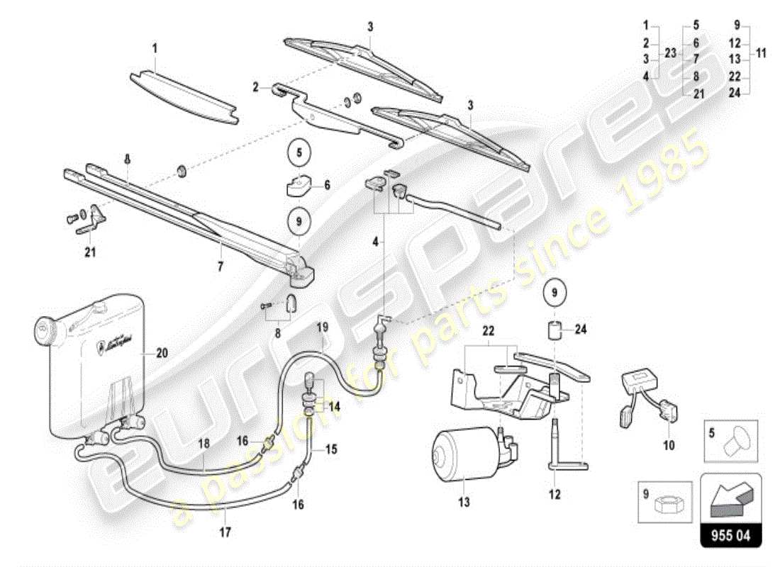 lamborghini diablo vt (1999) scheibenwischer - einlamellensystem ersatzteildiagramm