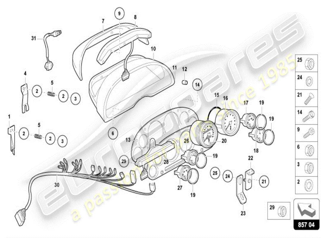 lamborghini diablo vt (1996) combi-instrument ersatzteildiagramm