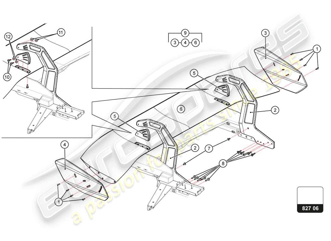 lamborghini super trofeo evo 2 (2022) teilediagramm des heckflügels