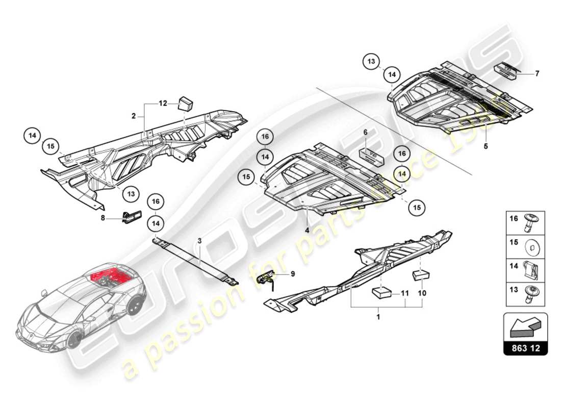 lamborghini 2024 (sterrato) motorabdeckung ersatzteildiagramm