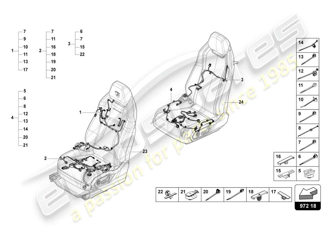 lamborghini urus performante (2024) kabelbaum für elektrisch verstellbaren sitz ersatzteildiagramm