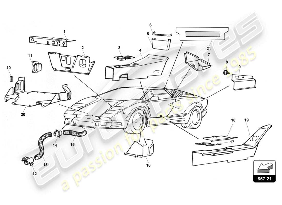 lamborghini countach 25th anniversary (1989) innenverkleidung teilediagramm