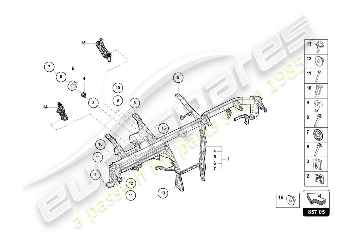 lamborghini urus performante (2024) quertraeger für armaturenbrett ersatzteildiagramm