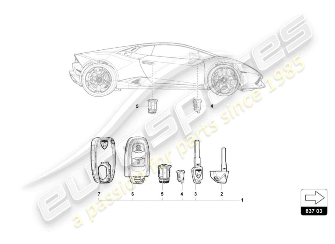 lamborghini 2024 (evo spyder) schloss mit schlüssel ersatzteildiagramm