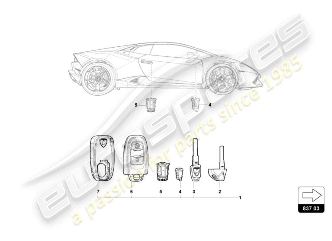 lamborghini evo spyder (2024) schloss mit schlüssel ersatzteildiagramm