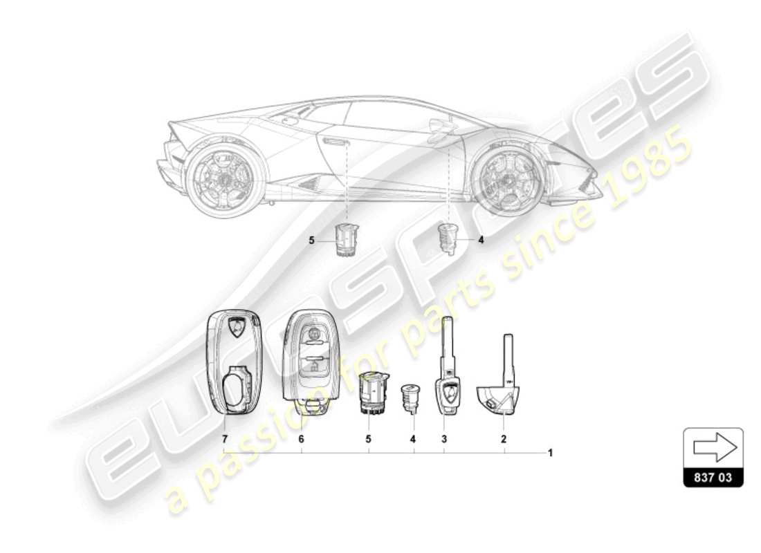 lamborghini 2024 (sterrato) schloss mit schlüssel ersatzteildiagramm