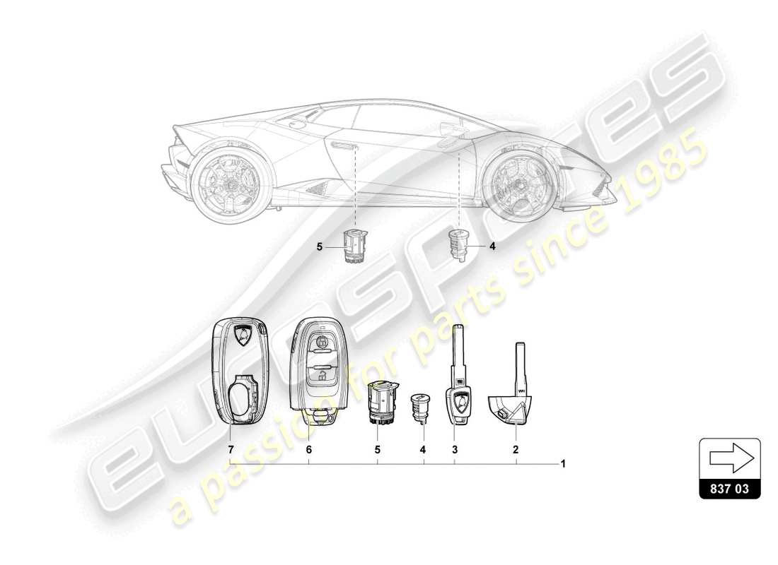 lamborghini evo spyder (2021) schloss mit schlüssel ersatzteildiagramm