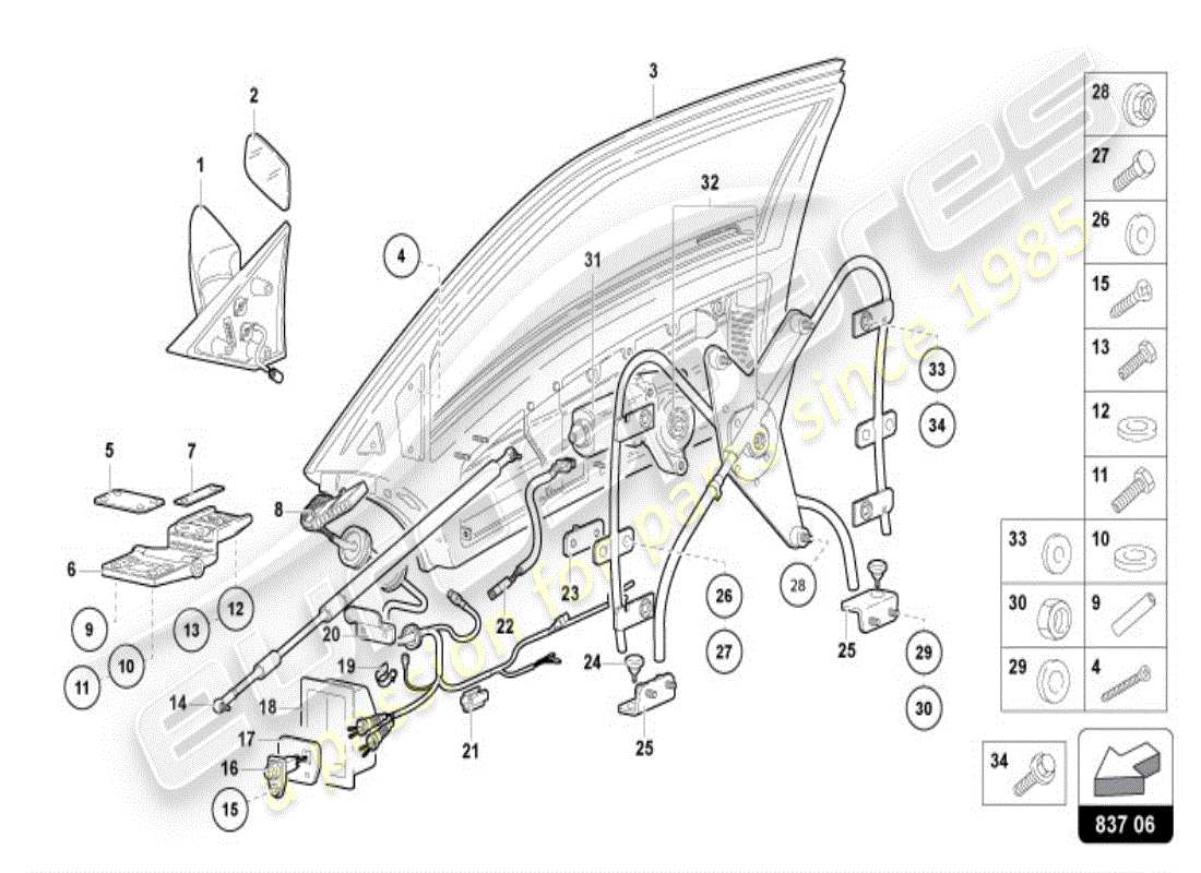 lamborghini diablo vt (1999) tür- und außenspiegel-ersatzteildiagramm