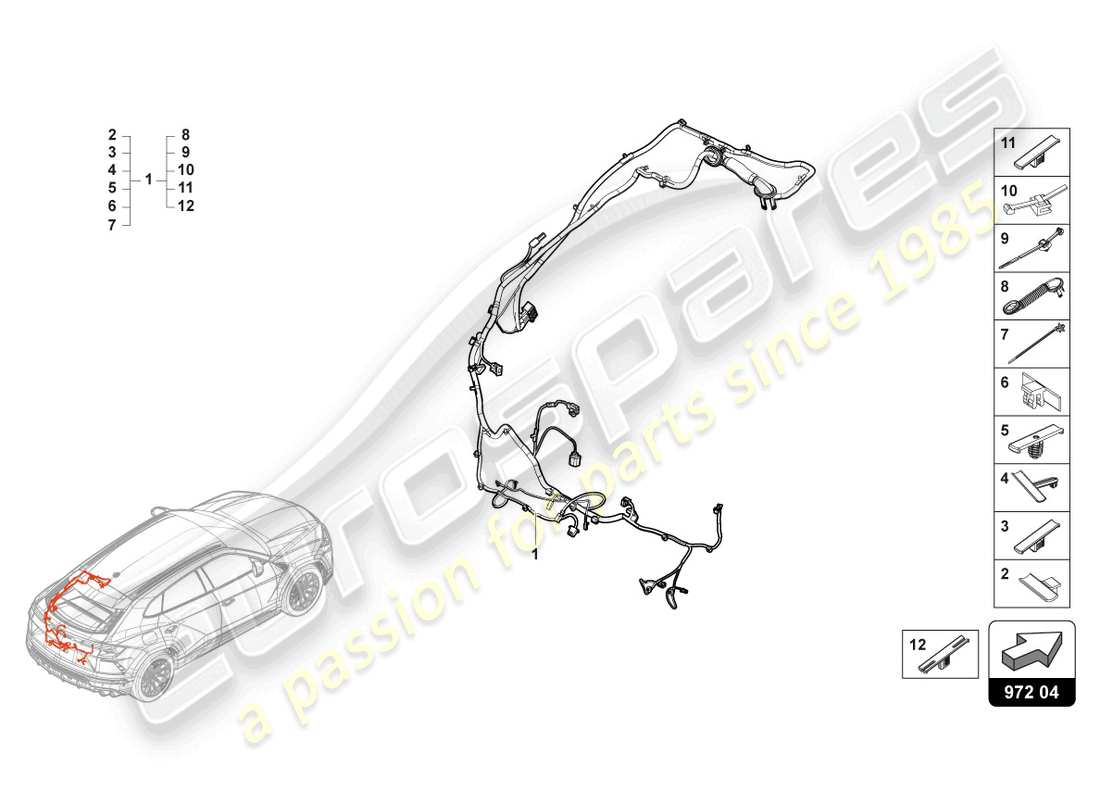 lamborghini urus performante (2024) kabelsatz für heckklappe ersatzteildiagramm