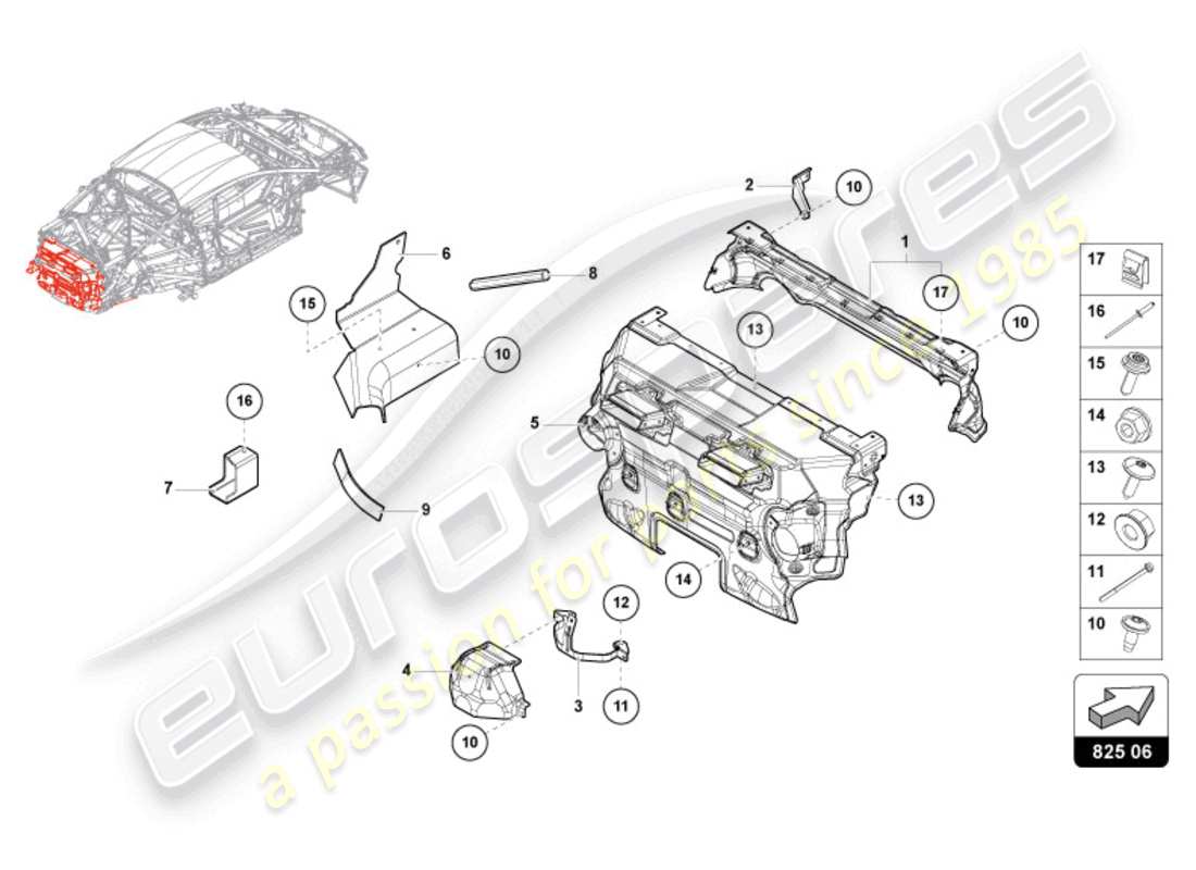 lamborghini evo spyder (2024) wärmeschild 'opf' ersatzteildiagramm