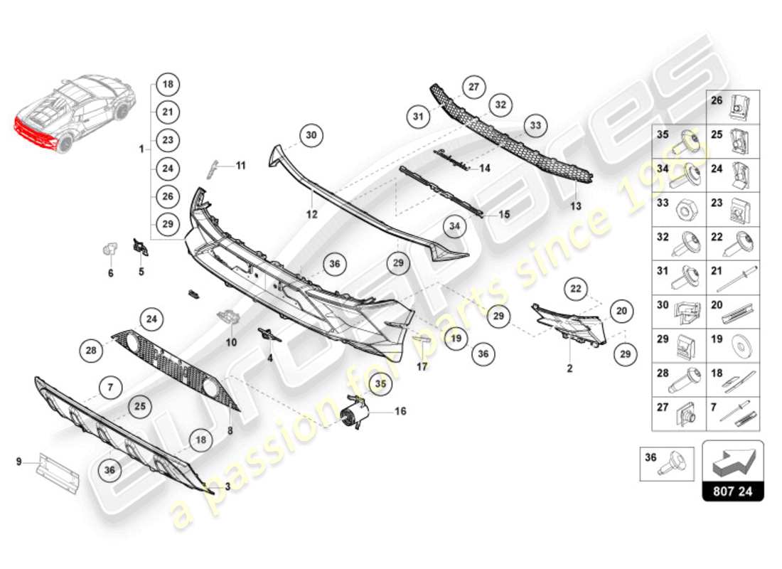 lamborghini sterrato (2024) stoßstange hinten, ersatzteildiagramm