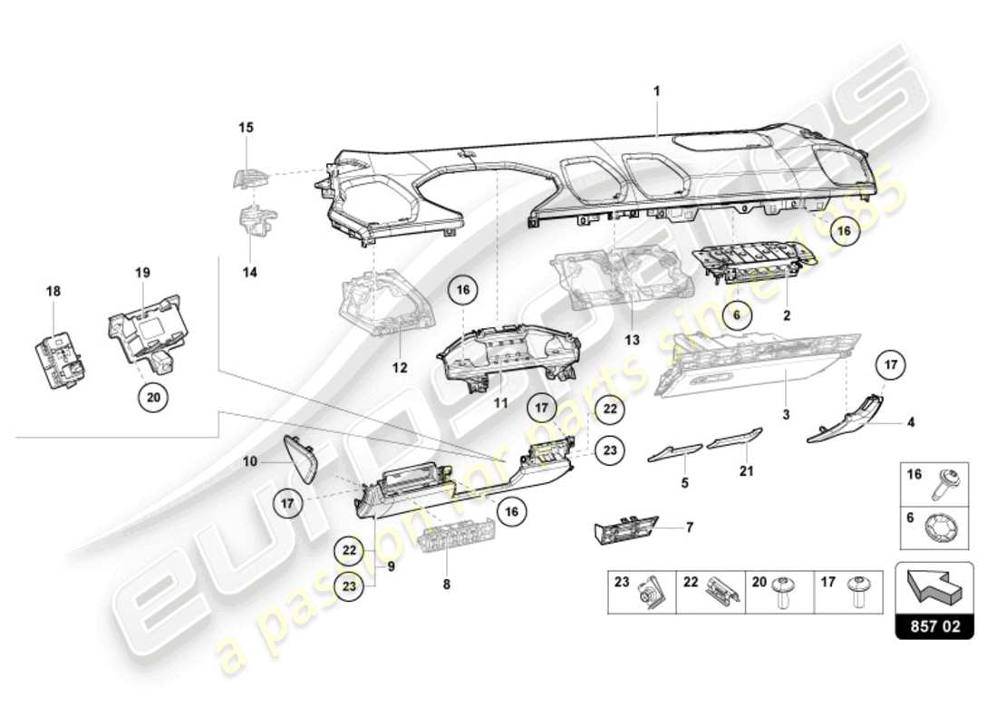 lamborghini evo spyder (2024) instrumententafelverkleidung ersatzteildiagramm