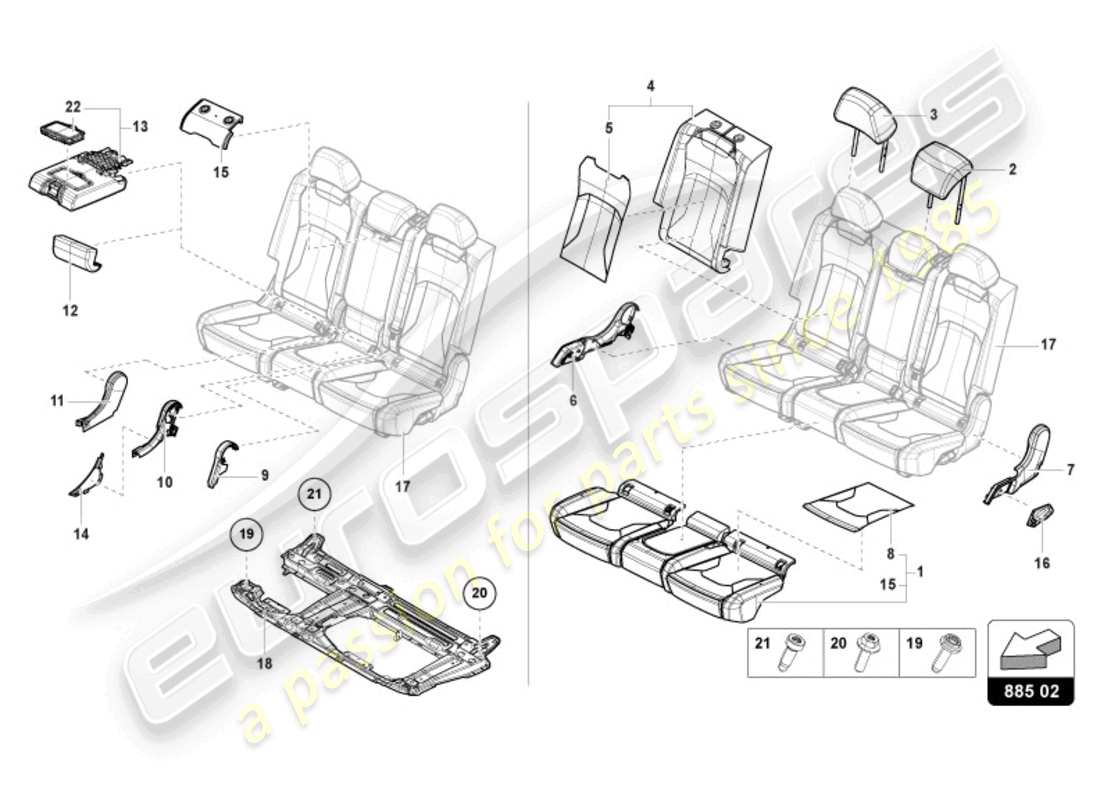 lamborghini urus performante (2024) sitzbank (3-seater) ersatzteildiagramm