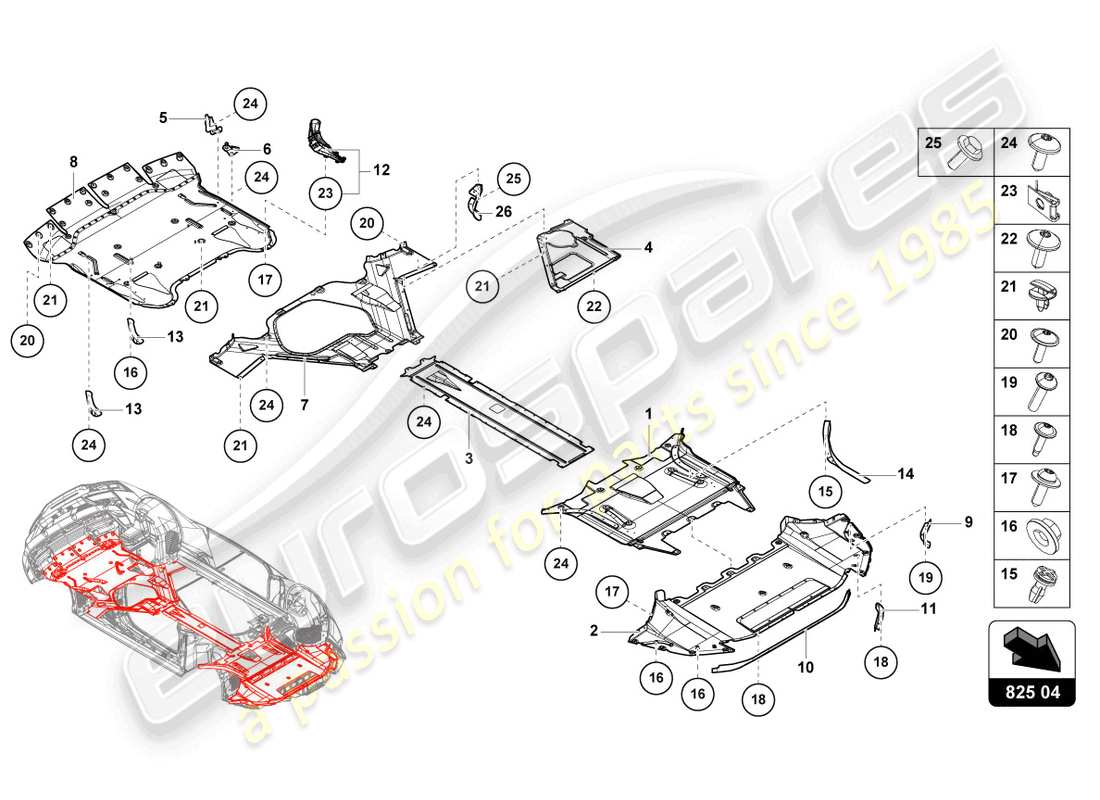 lamborghini evo spyder (2022) verzierung für rahmenunterteil ersatzteildiagramm