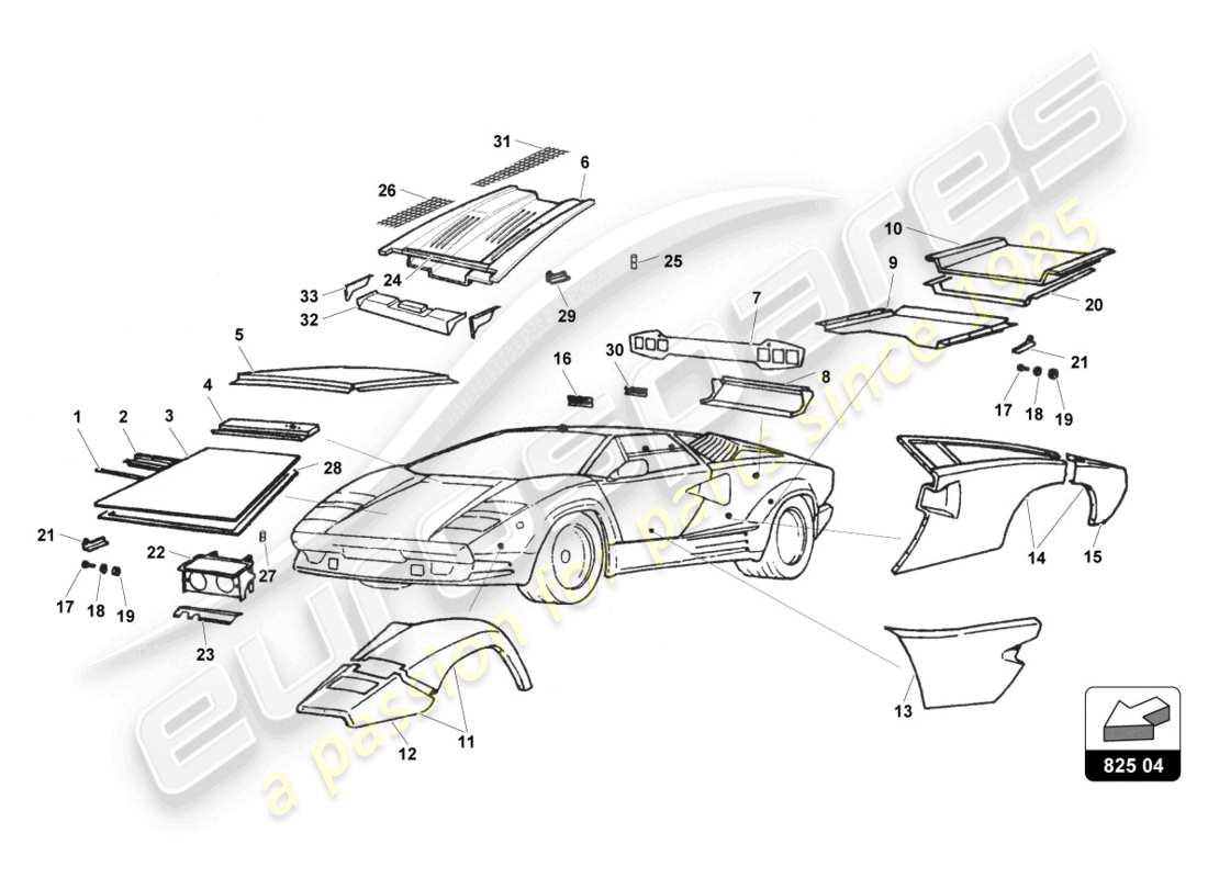 lamborghini countach 25th anniversary (1989) außenverkleidung - ersatzteildiagramm