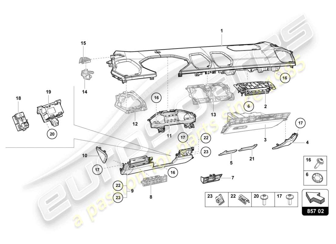lamborghini evo coupe 2wd (2022) instrumententafelverkleidung ersatzteildiagramm