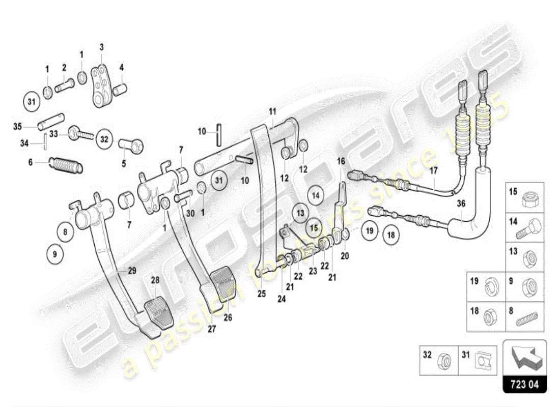 lamborghini diablo vt (1999) brems- und beschleunigungshebelmech. teilediagramm