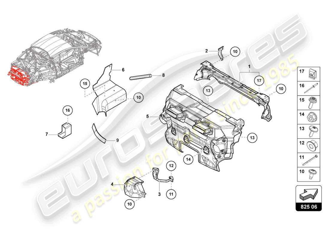 lamborghini evo spyder (2022) wärmeschild 'opf' ersatzteildiagramm