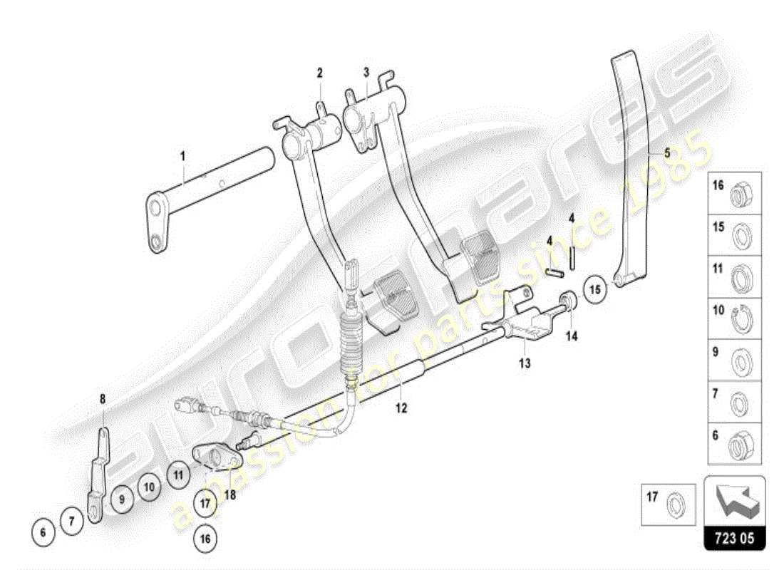 lamborghini diablo vt (1999) brems- und beschleunigungshebelmech. teilediagramm