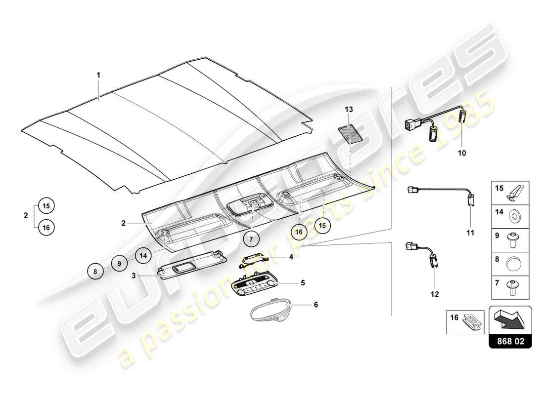 lamborghini tecnica (2023) dachverkleidung teilediagramm
