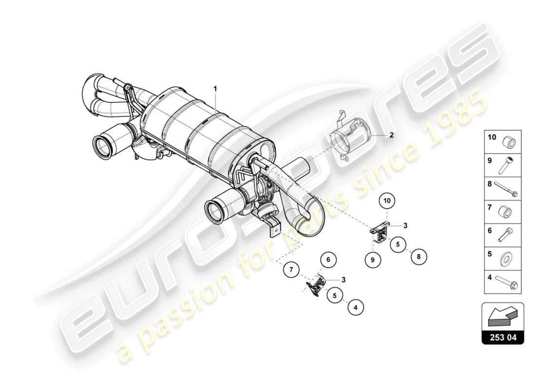 lamborghini evo coupe 2wd (2023) schalldämpfer teilediagramm