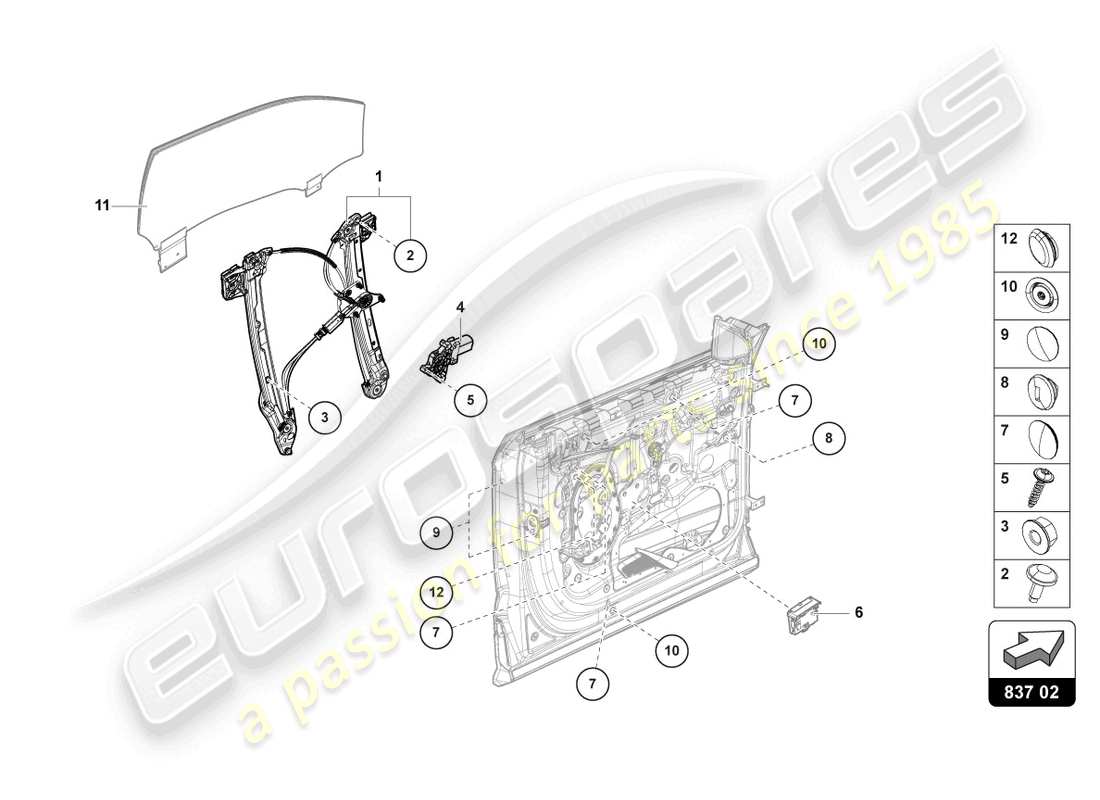 lamborghini urus s (2024) fensterheber mit motor ersatzteildiagramm