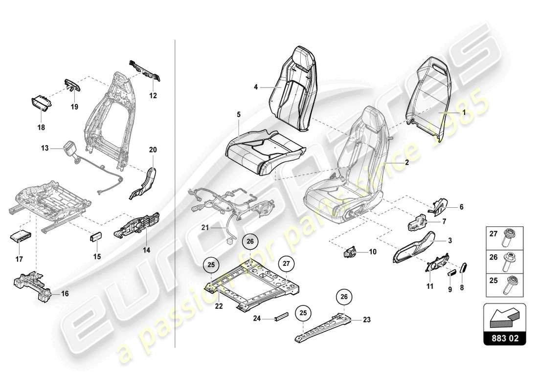 lamborghini urus performante (2024) sitz, geteilt hinten ersatzteildiagramm