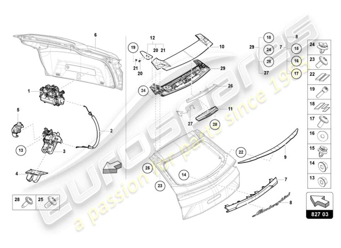 lamborghini urus performante (2024) spoiler für heckklappe hinten ersatzteildiagramm
