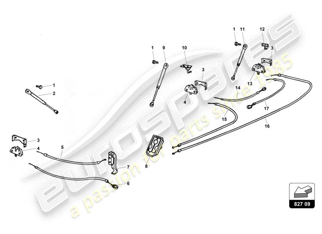 lamborghini countach 25th anniversary (1989) haubenschlösser und öffnungshebel ersatzteildiagramm