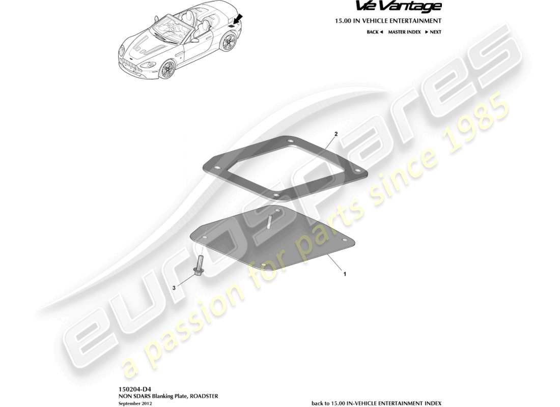 aston martin v12 vantage (2010) nicht-sdars-abdeckplatte, roadster-teilediagramm
