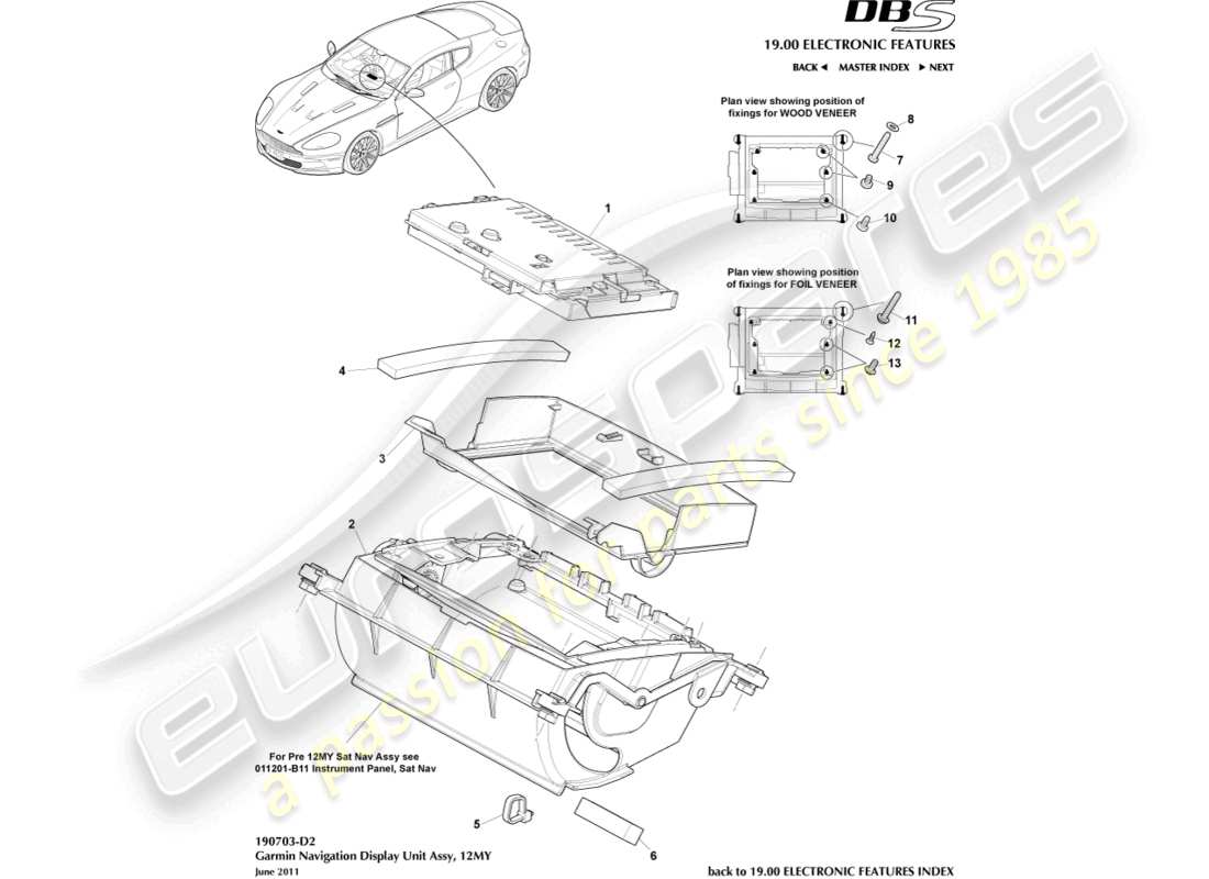 aston martin dbs (2010) navigationsanzeige, 12my teilediagramm