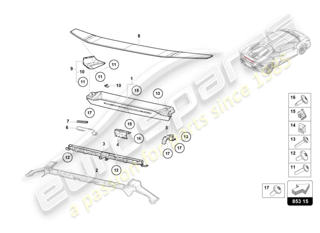 lamborghini tecnica (2023) rückseite oberteil teilediagramm