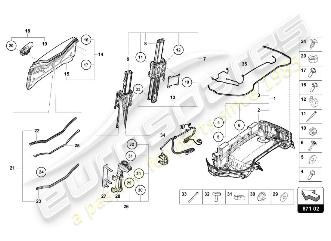 lamborghini evo spyder (2022) soft top box tray ersatzteildiagramm