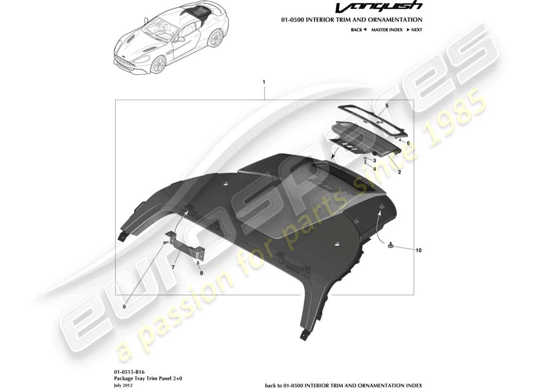 aston martin vanquish (2015) zierblende für gepäckraumabdeckung, 2+0 coupé-ersatzteildiagramm