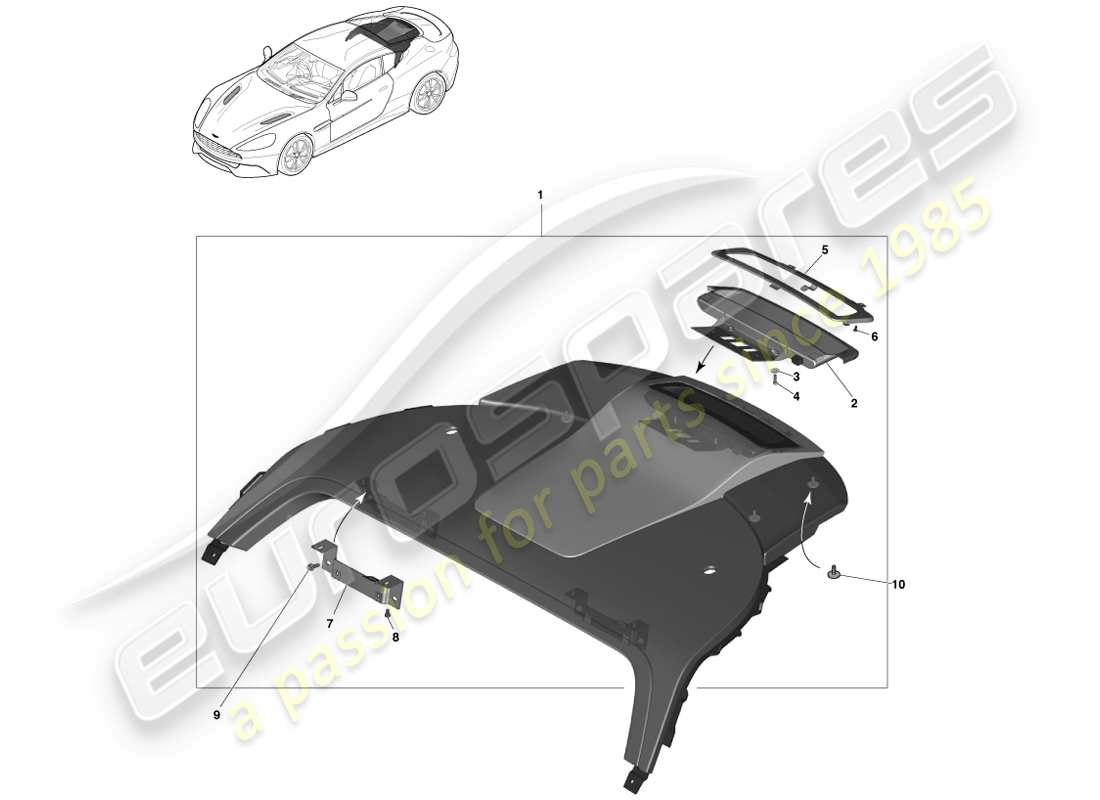 aston martin vanquish (2013) zierblende für gepäckraumabdeckung, 2+0 coupé-ersatzteildiagramm