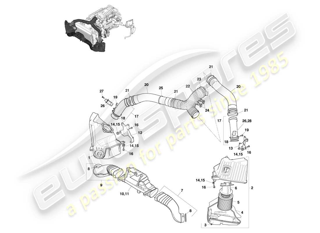 aston martin v8 vantage (2007) teilediagramm für die luftaufladung