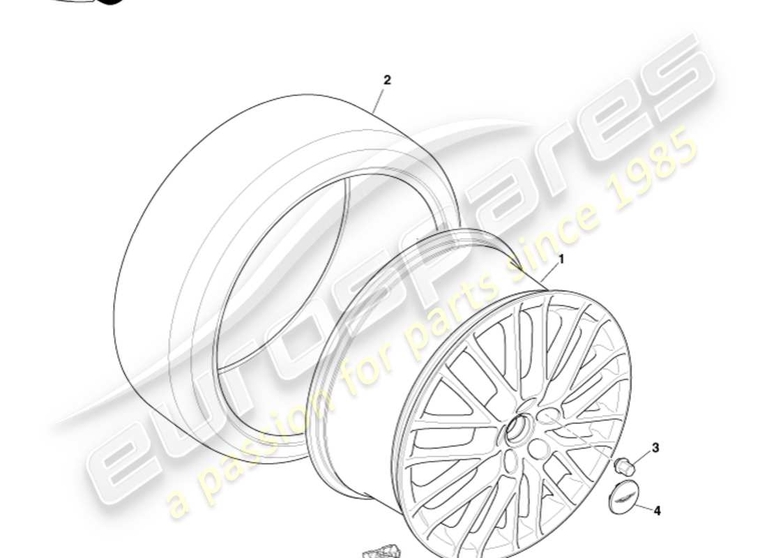 aston martin v8 vantage (2016) vorderräder und reifen, 09my bis 12.25my ersatzteildiagramm