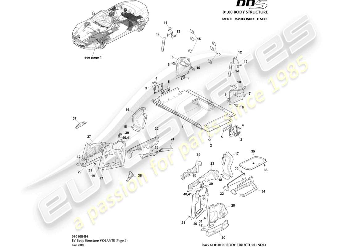 aston martin dbs (2013) ev-struktur, volante, seite 2 teilediagramm