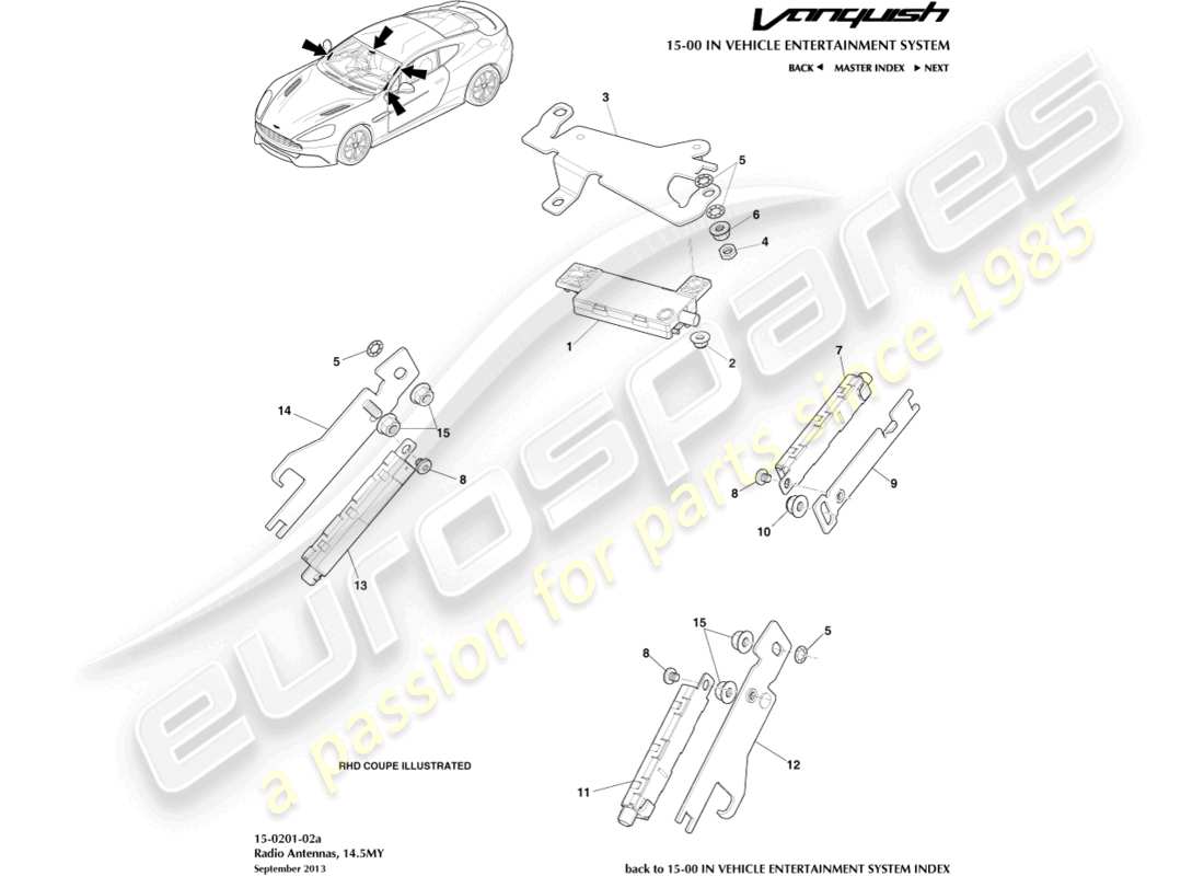 aston martin vanquish (2017) radioantenne, 14.5my ersatzteildiagramm