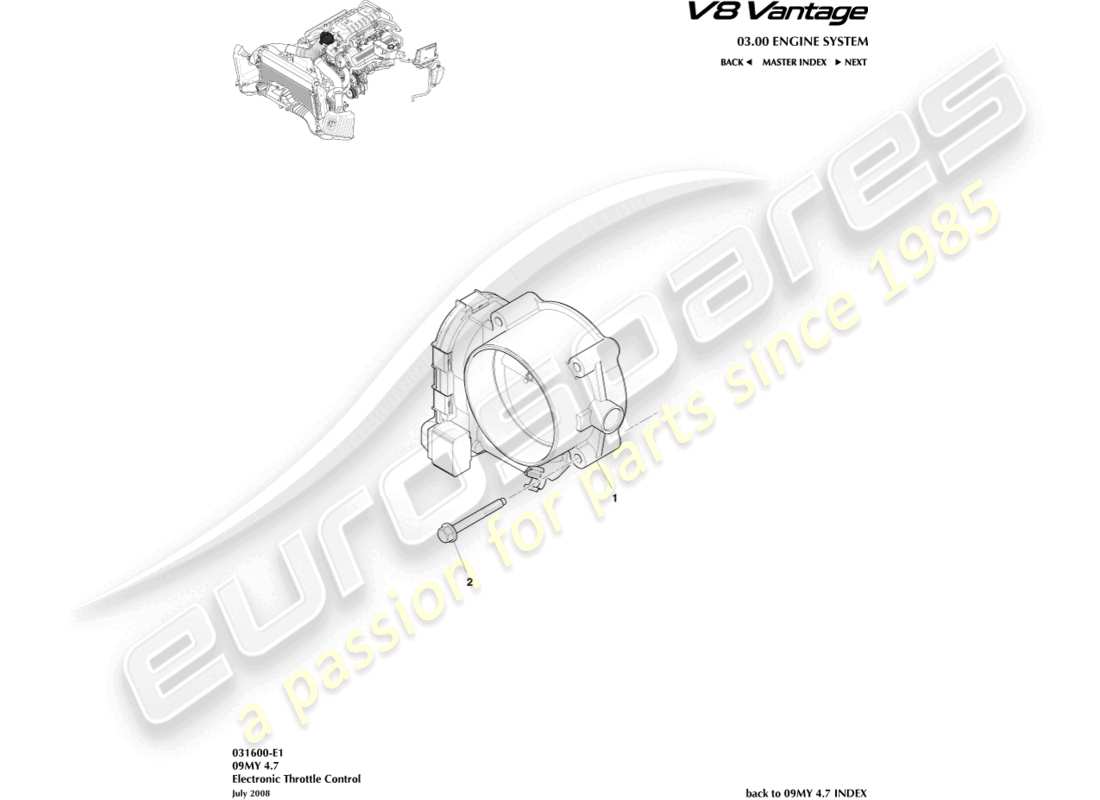 aston martin v8 vantage (2012) teilediagramm der beschleunigungssteuerung
