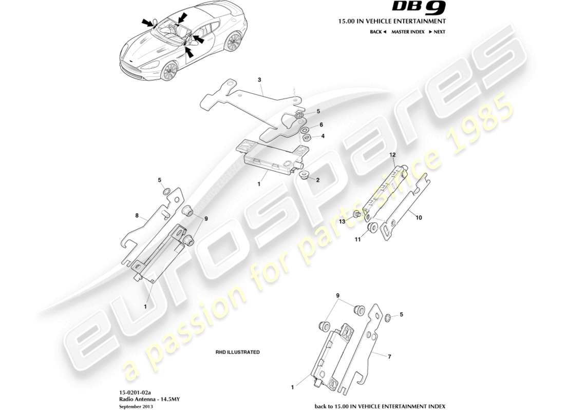 aston martin db9 (2017) radioantenne, 14.5my ersatzteildiagramm