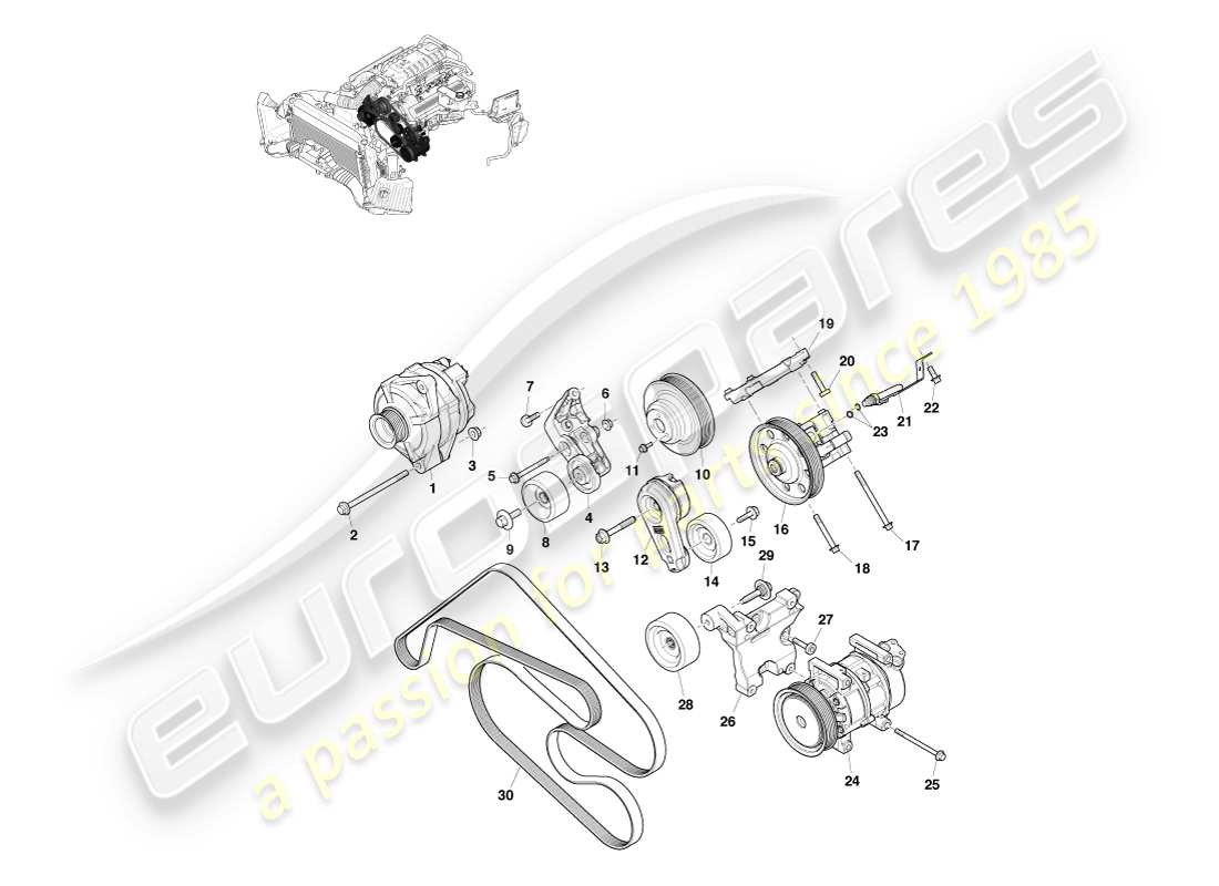 aston martin v8 vantage (2005) teilediagramm für zusatzantrieb