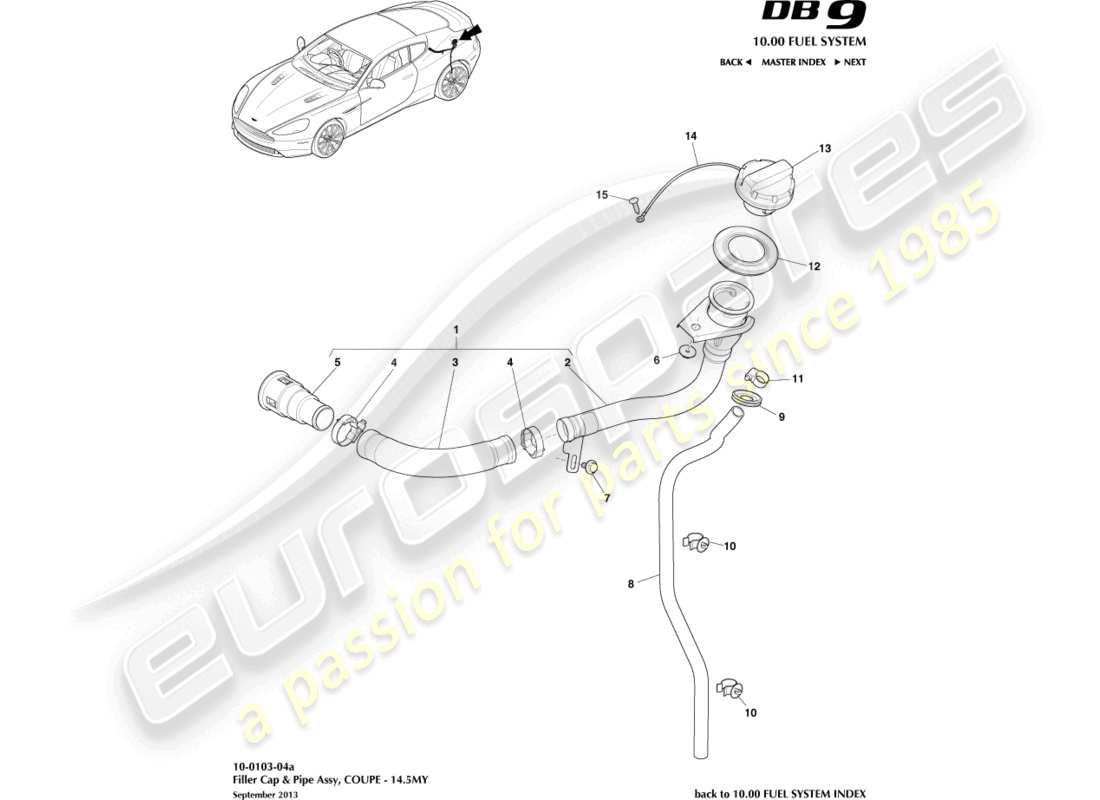 aston martin db9 (2016) tankeinfüllstutzen, coupé 14.5my ersatzteildiagramm