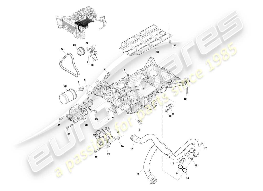aston martin v8 vantage (2005) motorschmierung, motorteildiagramm